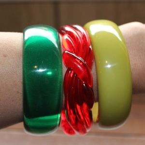 3 Bangle Bracelets / Lucite / Plastic Acrylic